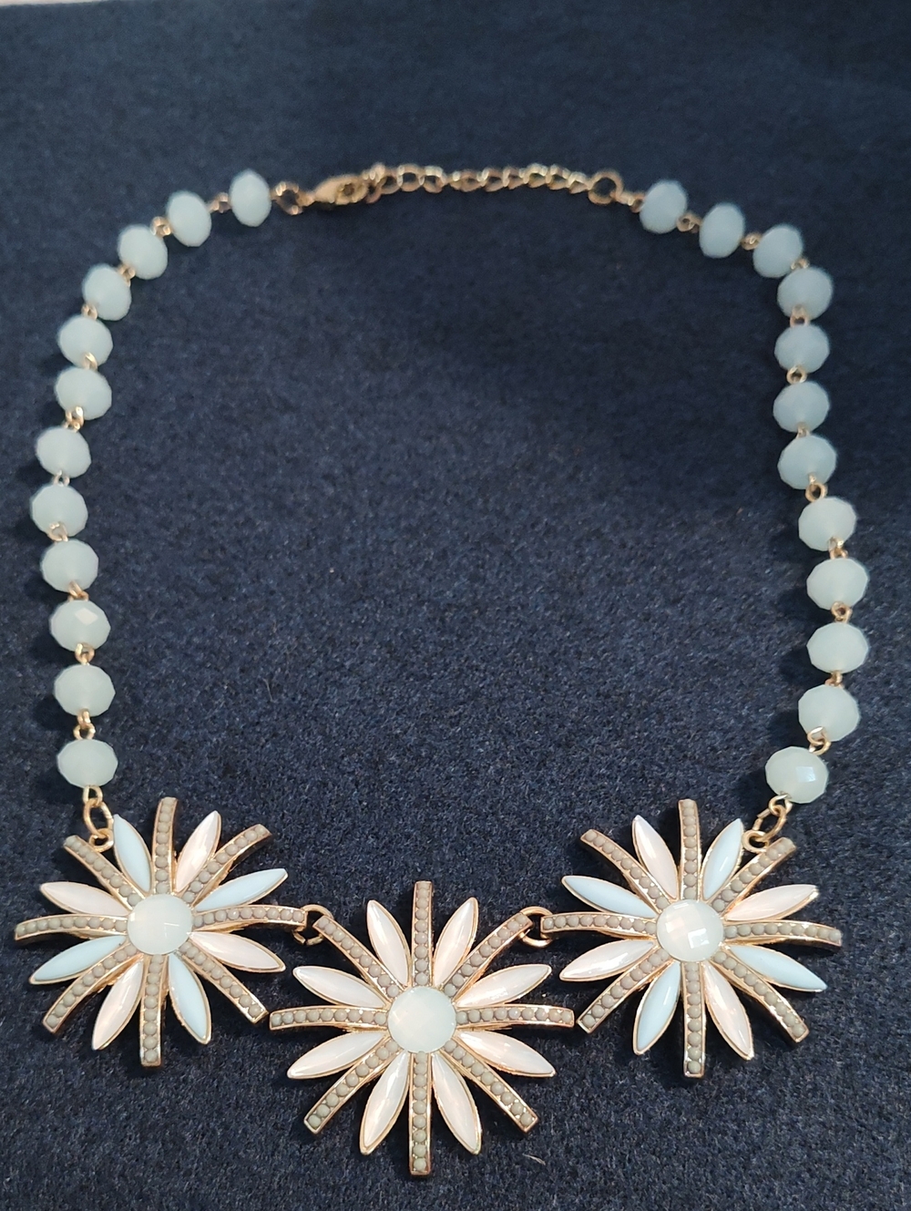 Source Unknown Pale Blue Floral Trio Necklace with Gold Accents